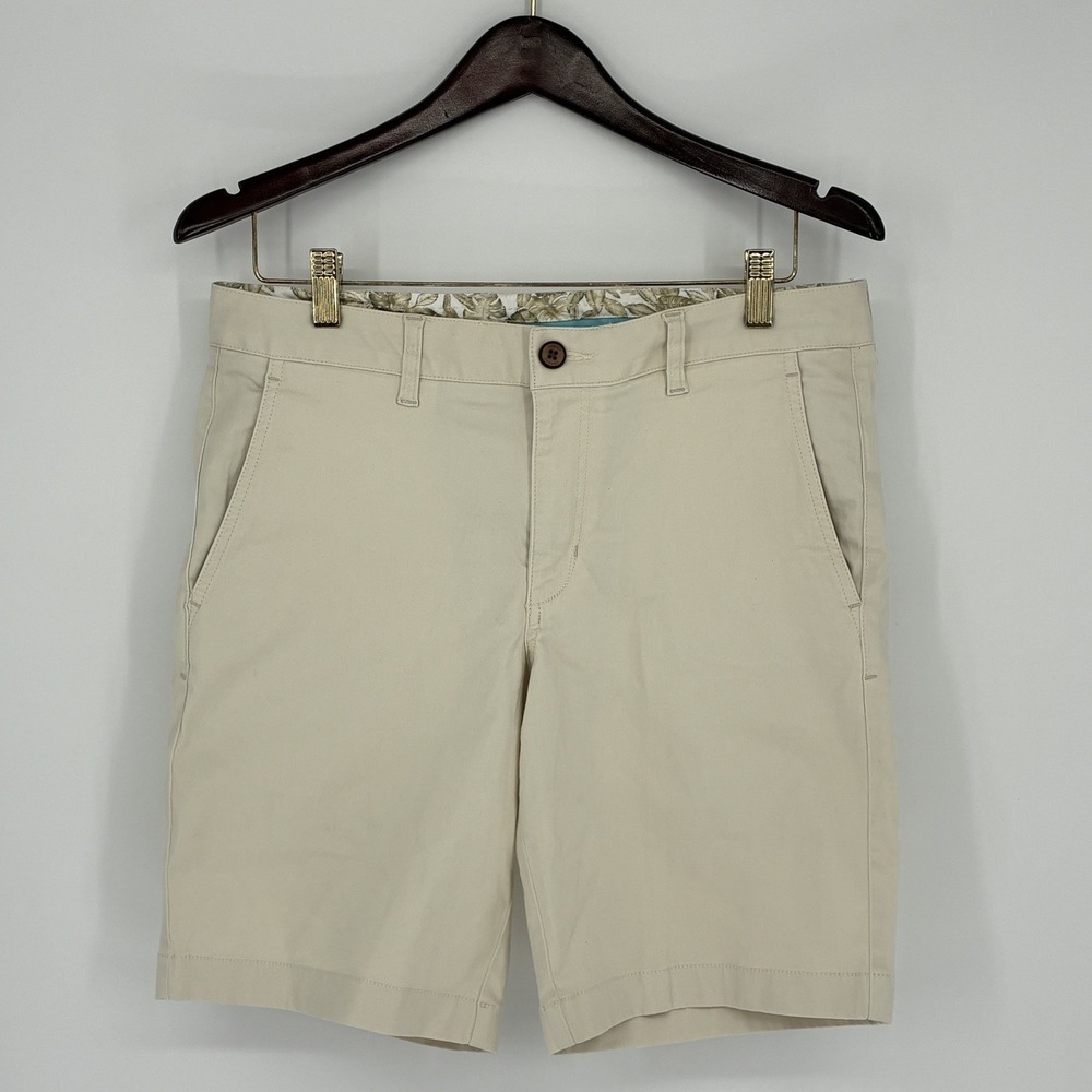 Tommy Bahama Shorts Men's 32 Khaki Beige Stretch Chino Flat Front 9" Summer